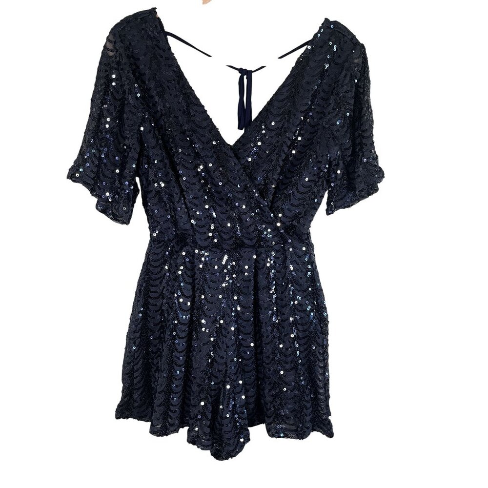 Festive Sequin Romper Blue S Festival Fairy Whimsical Preppy Resort Classic Chic